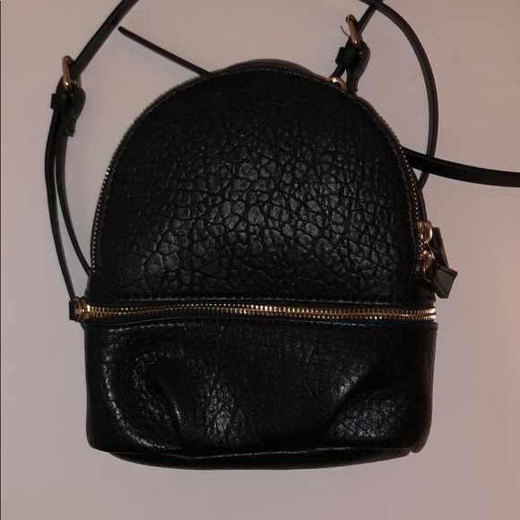 Zara Handbags - Zara Black Faux Leather Backpack With Gold Zippers
